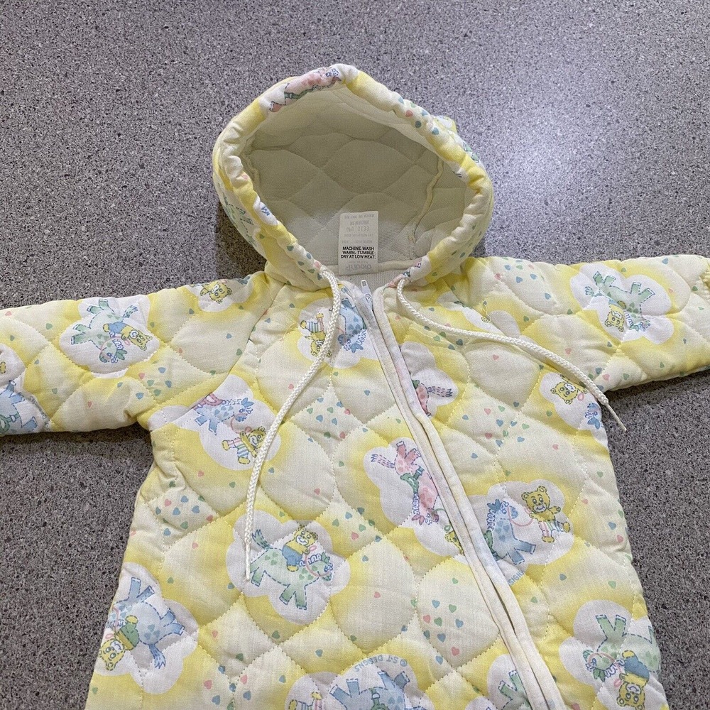Vintage Bunting Triboro Infant Newborn Baby Sack Hood Quilted Pastel Horse Teddy
